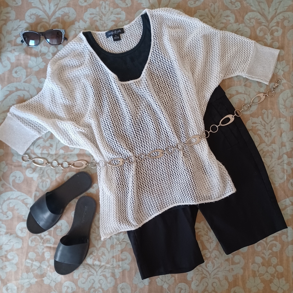 White and silver open-knit sweater
